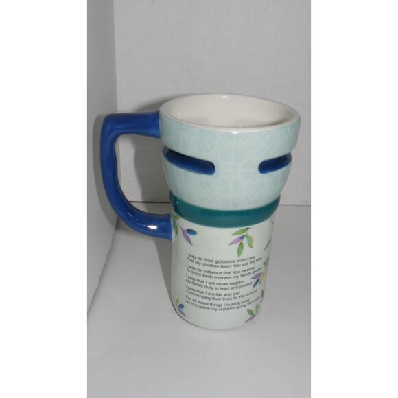 Rare A Fathers Prayer Ceramic Travel Mug With Blue Handle & Leaf Design SEE - Picture 3 of 6